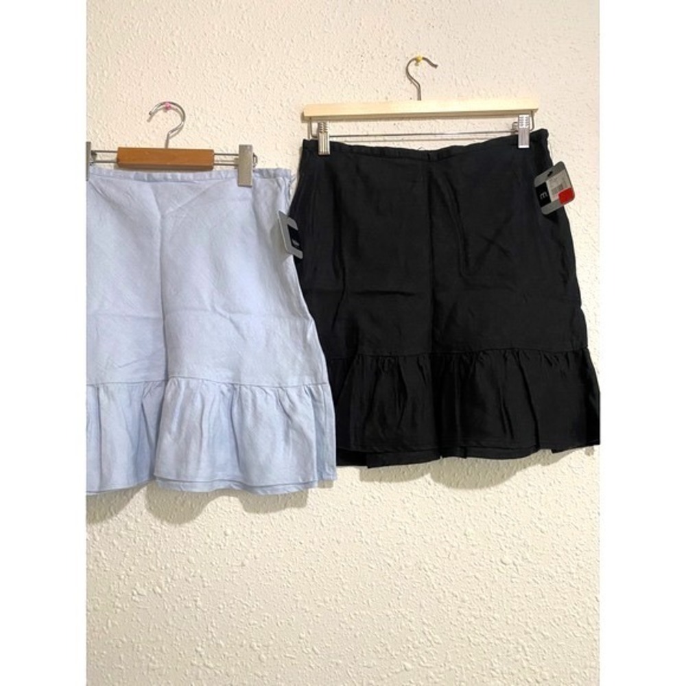 Vintage New (2) Womens 100% Linen babydoll Y2K Mini Skirts Black Blue 6 Mossimo